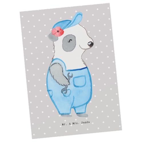 Mr. & Mrs. Panda Postkarte Klempnerin Herz - Geschenk, Dankeschön, Gesellenprüfung, Fachbetrieb, Ansichtskarte, Installateurin, Rente, Meisterin,