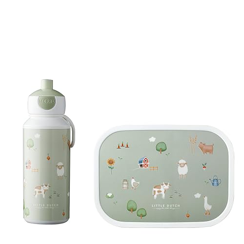 Mepal - Lunch-Set Campus Little Dutch - Set für Kinder mit Pop-up Trinkflasche & Lunch Box - Lunch-Set für die Schule oder unterwegs - Spülmaschinenfest & BPA-frei - 400 ml + 750 ml - Little Farm