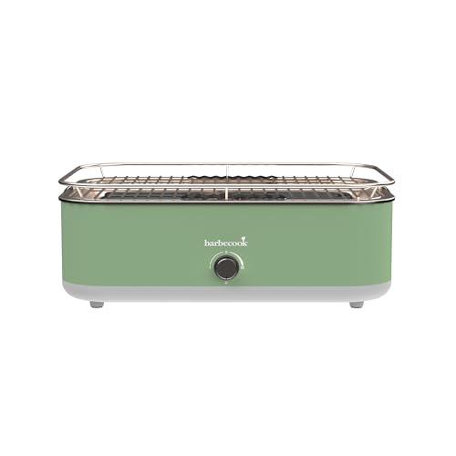 Barbecook elektrischer Tischgrill E-Carlo mit Grillplatte und Tragetasche geeignet für Balkon als Outdoor Camping-Grill, spülmaschinen-fest, Paris Grün 42.5x33x16.5cm