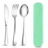 NVIYAM Camping Besteck Set,3 Stück Wiederverwendbare Edelstahl Sporks,Besteck zum Mitnehmen,Outdoor Besteck Camping Reisebesteck Set-Grün