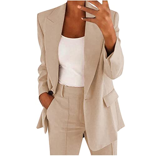 Hosenanzüge für Damen Blazer Set 2-teilig Lang Anzugjacke Business Mode Damenanzug Slim Festlich Bürojacke Sportlich Einfarbig Longblazer Elegant Freizeitmantel Vintage Sweatblazer Anzug