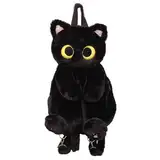 Fonowx Plüschtier Katze Rucksack, Damen Katzen Plüsch Rucksack, Niedliche Schultasche, Cute Plush Animal Cat Backpack, Plush Daypacks, Kitten Cartoon Backpack für Snack Handy Kosmetik, Schwarz