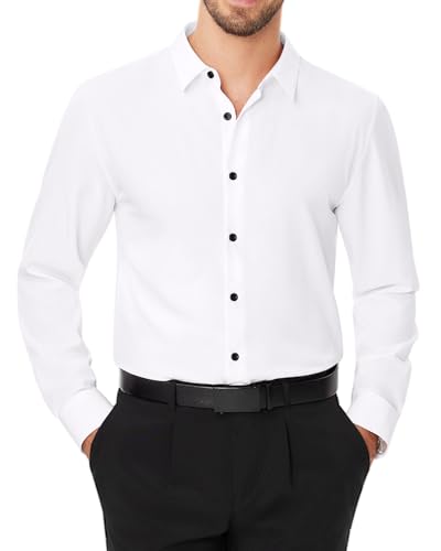 J.VER Herren Hemd Regular Fit Langarmhemd Lässige Businesshemd Einfarbige Klassische Herrenhemd Faltenfrei Freizeit Oberhemd,Weiß,XL