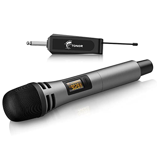 TONOR Mikrofon kabellos, drahtloses Funkmikrofon wireless Microphone Handmikrofon dynamisch mit wideraufladbarem Empfänger für Verstärker PA Anlage Karaoke Hochzeit Party Konferenz Vortrag TW310 Grau