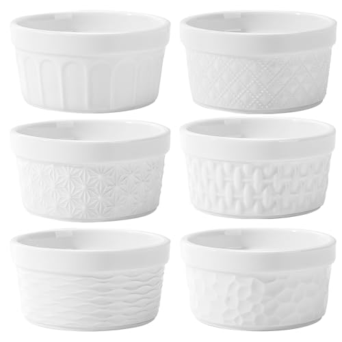 Creme Brulee Schälchen, 6 Stück Souffle Förmchen 230ml, Auflaufform Klein, Keramik Ragout Fin Schalen für Lavakuchen, Pudding, Würzfleisch