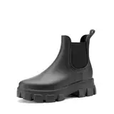 DREAM PAIRS Damen Gummistiefel kurze Chelsea Regenstiefel mit dicker Sohle,Size 38.5,Schwarz,DWUMRB2501