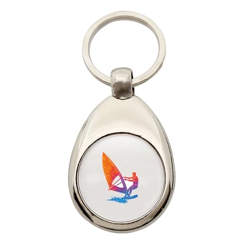Huuraa Schlüsselanhänger Windsurfen bunte Silhouette Geschenk Metall Einkaufswagenchip Windsurfen Geschenkidee
