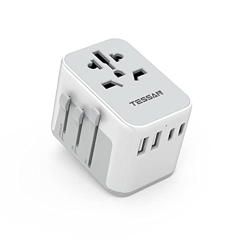 TESSAN Reiseadapter Weltweit, Reisestecker Adapter Weltweit mit 2 USB und 2 USB C, Universal Travel Adapter für Deutschland USA England Australien Japan, Internationaler Stecker Adapter