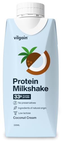 Vilgain Protein Milkshake, 33g Eiweiß pro Portion, Laktosearm, Fertiger Milchproteinshake, Hochwertige Zutaten, Ohne Künstliche Zusätze, Mit Stevia Gesüßt (300ml, Kokosnuss)