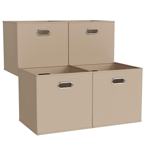 ATHLON TOOLS 4x 33L Aufbewahrungsboxen Stoff, verstärkt, 33x33x33cm - Oxford-Material - je 2 Griffe - Aufbewahrungswürfel - Hochwertige Organizer-Boxen (Beige)