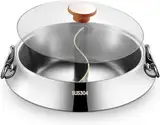 Bratpfanne Aus Edelstahl, Shabu-Shabu-Topf Mit Trennwand Und Deckel, Doppelseitiger Hot Pot, Geteilter Hotpot, Suppentopf, Kochgeschirr For Induktionskochfeld, Gasherd, 30 Cm