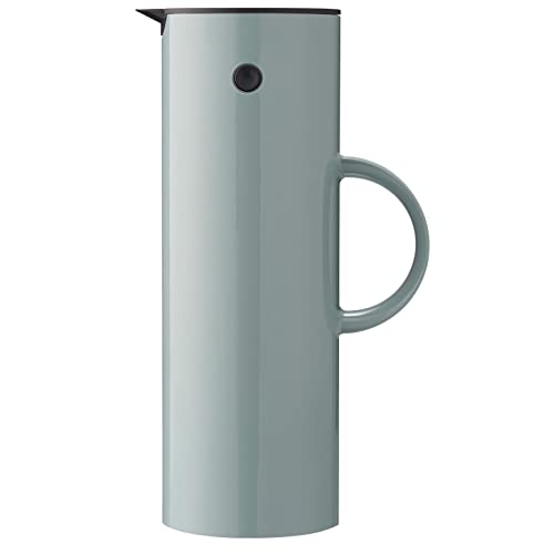 Stelton Isolierkanne EM77 - Doppelwandige Isolierkanne für heiße/kalte Getränke - Tee- & Kaffeekanne mit Glaseinsatz, Magnetverschluss, Schraubdeckel, Vintage-Design - 1 Liter, Dusty Green