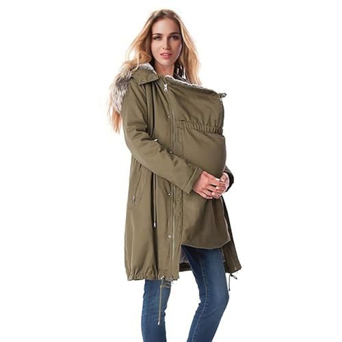 YIzdegg Tragejacke FüR Mama Und Baby Winter - Warm Umstandsjacke Mit Babyeinsatz Umstandsmantel Knielanger Pelzkragen Umstandsmode Mit Einstellbarer Kordelzug Schwangerschaft FüR Herbst Winter Mantel