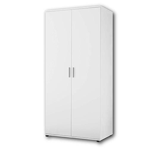 Stella Trading BIBO Eleganter Babyzimmer Kleiderschrank 2-türig - Vielseitiger Drehtürenschrank mit viel Stauraum in weiß - 90 x 191 x 55 cm (B/H/T)