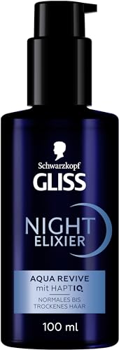 Gliss Night Elixier Aqua Revive (100 ml), Haarserum versorgt normales bis trockenes Haar im Schlaf mit Feuchtigkeit, Haarpflege repariert das Haar langanhaltend