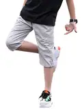 Echinodon Jungen 3/4 Sommerhose Baumwolle Leicht Dünn Sport Shorts Kinder Kurze Hosen Sweatshorts Grau 170