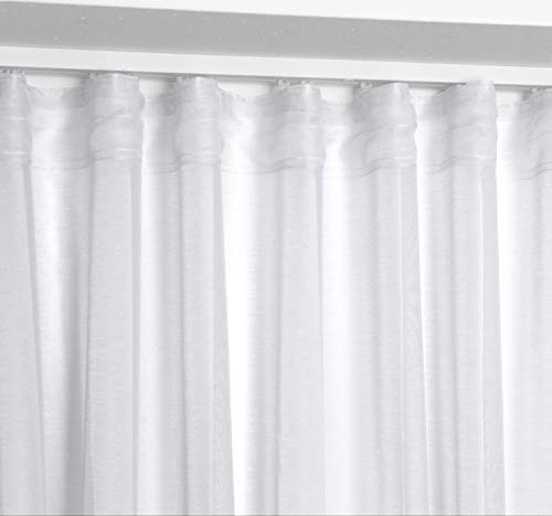 BEAUTEX Vorhang mit U-Band 140x250 cm (Farbe Wählbar) transparente Kräuselband Gardine, Dolly (Weiß)
