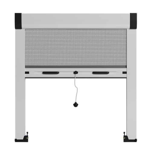 Fliegengitter Insektenschutzrollo aus Aluminium nach Maß für Fenster, einfaches Anbringen, komplettes Set (Breite 50 cm bis 149 cm Höhe 50 cm bis 149 cm)