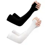 2XK-NOV 2 Paar Unisize Hochwertige Rutschfeste Kompressions Armstulpen für Männer und Frauen, UPF50+, Gaming Arm Sleeves, Volleyball Armschoner (Daumenstil Schwarz+Weiß)