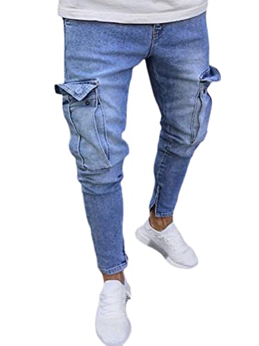 Onsoyours Jeanshosen Herren Casual Destroyed Slim Fit Skinny Denim Strech Vintage Jeans Hose Shorts Männer Zerrissen Denim Freizeithosen A Hellblau L