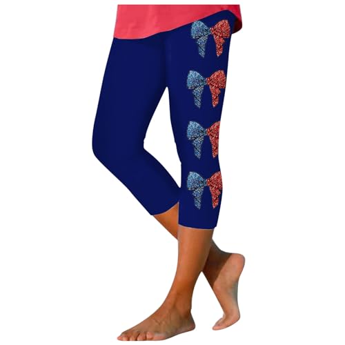 Generisch Schnell Trocknende Sporthose Frauen Casual Cropped Hosen Yoga Hohe Taille Leggings Sommer Strand Hosen Lässige Workout Stretch Leggings Leggings Damen Druck (Blue, M)