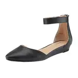 DREAM PAIRS Damen Flache Schuhe mit niedrigem Keilabsatz und Knöchelriemen,Size 39,Schwarz/Pu,AMIGA