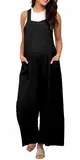 FEOYA Frauen Umstands Jumpsuit Damen Overall Schwangerschafts Latzhose Weites Bein Umstandsmode Schwarz L
