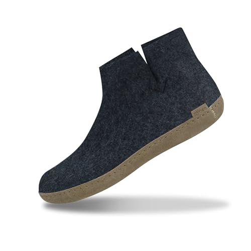 Glerups Filz Hausschuhe Herren und Damen (Größe 43) | Komfortable Hausstiefel Damen & Herren mit Weicher Sohle aus Leder | Filzstiefel Herren & Damen Winter | Comfortable Slippers Women & Men