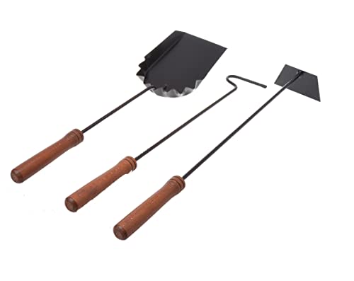 Aqbau® Kaminbesteck Set 3tlg. | Kaminzubehör | Kaminwerkzeug | Kamingarnitur mit Schürhaken Aschekratzer Kohlenschaufel