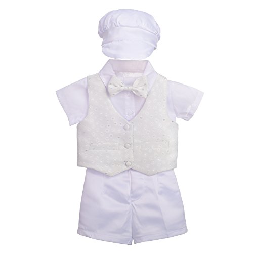 Lito Angels Baby Jungen 4 Teiliges Anzug Set mit Taufhaube, Taufe Taufkleidung Taufanzug Kurzarm, Größe 9-12 Monate 80, Weiss