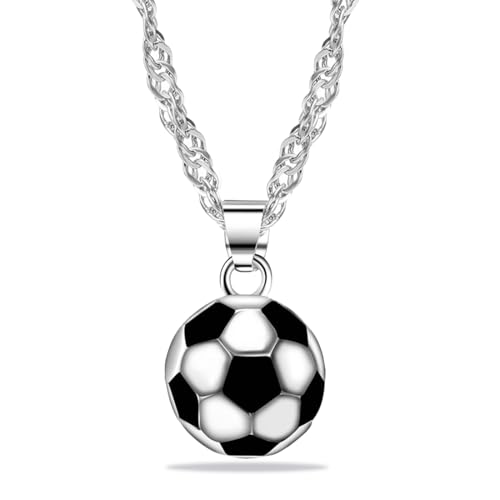 WKRTDY 1pcs Fußball Halskette mit Anhänger, Fußballkette zum Geburtstag, Edelstahl Charm, Kinder-Unisex Schmuck mit Kette, Fußball Geschenk für Jugendliche & Erwachsene, Abschluss – Unisex-Design