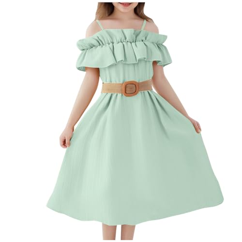 KODMNSW Kleid Mädchen Teenager A Line Kleider Festlichekleider Partykleid Trägerloseskleid Sommerkleider Kinderkleider Chiffonkleid Freizeitkleid 6-13 Jahre Angebote des Tages Heute Grün 12-13 Jahre