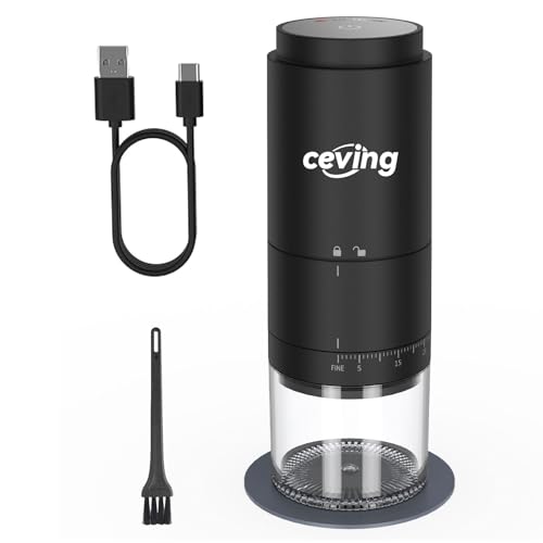 Tragbare Akku-Burr-Kaffeemühle mit 38 Einstellbaren Mahlgraden, Wiederaufladbare Kaffeemühle mit LED-Display, Kabellose Kaffeemühle für Reisen, Camping, Büro, Espresso, Pour Over, etc.