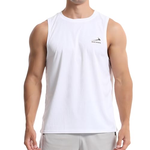 Herren Tanktop Gym Tshirt Muskel Fitness Training Laufshirt Fitness Tanks Ärmelloser T-Shirt Weiß M
