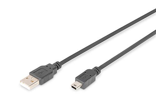 DIGITUS USB 2.0 Anschlusskabel - 1.0 m - USB A (St) zu USB Mini B (5 Pin) (St) - 480 Mbit/s - Verbindungskabel - Schwarz
