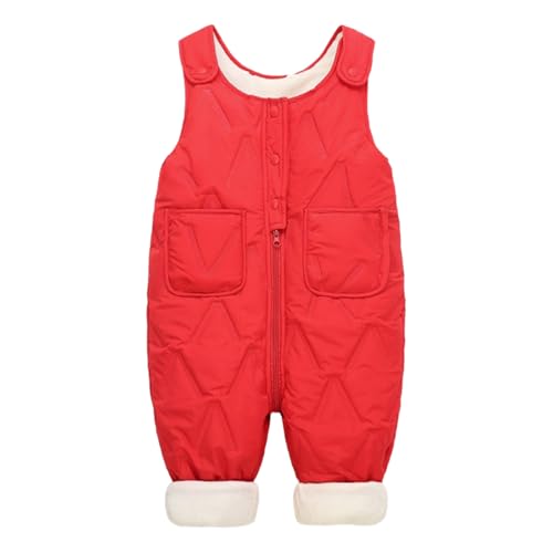 Yhong Kleinkind Daunenhose Winter Warme Leichtgewicht Baby Overall Schneehose Reißverschluss Daunenlatzhose Winddicht Warm Winterhose Rot 74-80