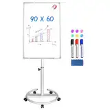 maxtek Flipchart Ständer, 90x60cm Flipcharts Whiteboard, Haken Verschieben Flipchart Papier, Magnetisch Beschreibbare Höhenverstellbar Flip Chart, 1 Radierer, 3 Markern und 6 Magneten