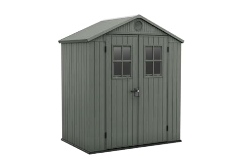 Keter Gartenhaus Darwin 6 x 4, Holzoptik, Farbe Salbeigrün, 2,2 m², 190 x 122 x 221 H cm