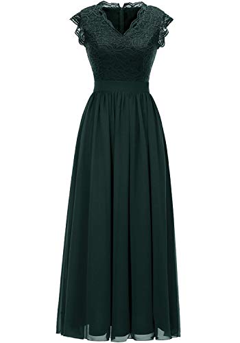 Dressystar Damen Elegant Ballkleider V-Ausschnitt Flora Spitze Chiffon Lang Cocktailkeider Abendkleider Grün S