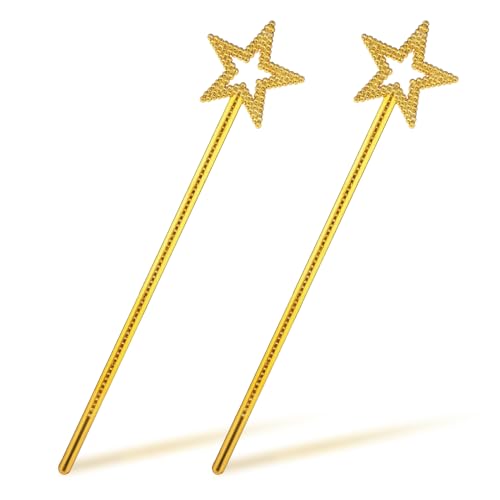 Molain 2pcs Prinzessin-Stab, Prinzessin Zauberstab, Zauberstäbe für Kinder Stern Glitzer Zauberstab Kostüm Requisiten Engel Zauberstab für Geburtstag Hochzeit Cosplay Rollenspiel Spielzeug(Gold)