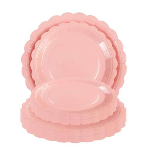 AHPYEUHK Rosa Party Geschirr Kinder Geburtstagsparty-Papierteller 7 Zoll 25 Stück & 9 Zoll 25 Stück Kuchen-Dessert-Teller Party für Baby-Dusche, Hochzeit, Geburtstag