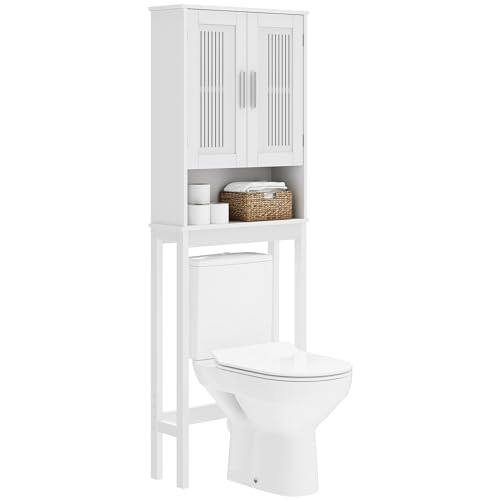 YITAHOME Toilettenschrank Bad Lagerung Regal mit Schrank, Toilettenregal Regal über Toilette, Toilette Veranstalter Rack, Freistehende Toilette Platzsparer mit verstellbaren Regalen, 60x20x170cm(Weiß)