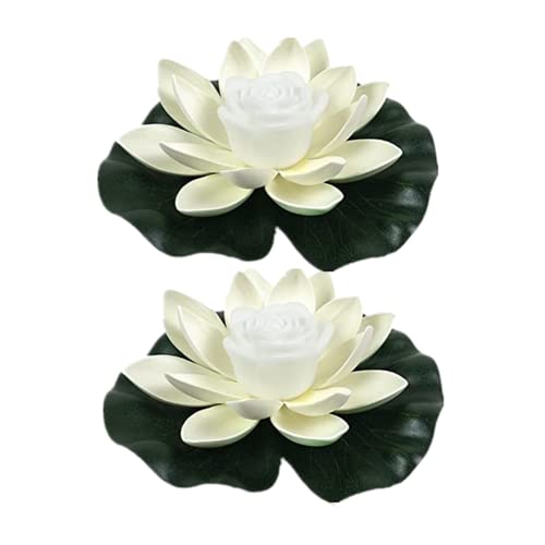 Yeehliny Schwimmende Lotuslichter, LED Wasserdichte Solar Seerosen Schwimmende solarleuchten Lotusblumen-Nachtlampe Lotusblüte Lotusblatt Teichlicht für Pool Teich Garten Deko (18CM-2PC-Weiß)