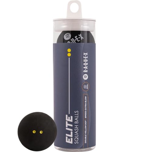 Raquex Squashbälle im 3er-Tube – 4 Geschwindigkeitsoptionen – Elite Doppelgelb, Intermediate Gelb, Rot Squashbälle Anfänger, Junior Blau. Von der WSF zugelassener Squashball (Doppelgelb)