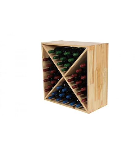 PROREGAL Modulares Weinregal VINCELLAR MOD | HxBxT 60x60x30cm | Kreuz Modul für 40 Flaschen | Massives Kiefernholz | Natur | Weinhalter Weinständer Flaschenständer Flaschenregal Holzregal