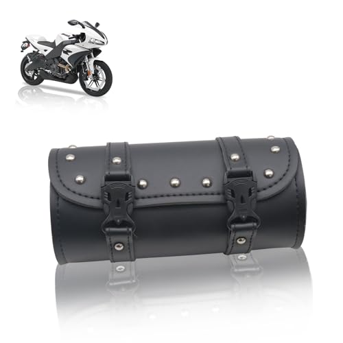 Universal Motorrad Satteltasche, Motorrad Werkzeugtasche Leder wasserdichte Motorrad Aufbewahrungstasche Lenkertasche für Motorrad Fahrrad mit 2 Befestigungsgurten,Motorrad Hecktasche (Schwarz)