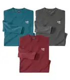 ATLAS FOR MEN - 3er-Set Langarmshirts für Herren - Rundhalsshirt - Dünne Langarmshirts Herren - Longsleeve - In großen Größen erhältlich