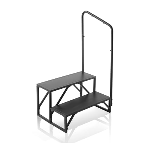 VEVOR Wohnmobil-Stufen, 2-stufige Wohnmobil-Treppe, 200 kg Tragkraft, Verdickter Kohlenstoffstahl, mit Handlauf, rutschfeste Stufen für sicheres EIN- und Aussteigen, geeignet für Wohnmobil, Anhänger