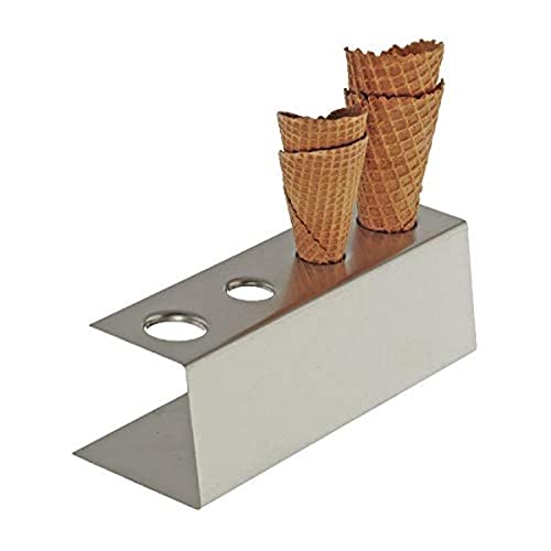 APS 11881 Matt polierter Edelstahl Eiswaffel Ständer mit rutschfesten Füßen, 4 Löcher (2 x Ø 31 mm, 2 x Ø 26 mm), 9,5 x 27,5 x 9 cm