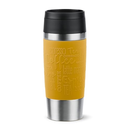 Emsa N20208 Travel Mug Classic Isolierbecher 0,36 Liter, neuer Komfort-Schraubverschluss, Edelstahl, 4h heiß und 8h kalt, 100% dicht, spülmaschinenfest, 360°-Trinköffnung, Senfgelb